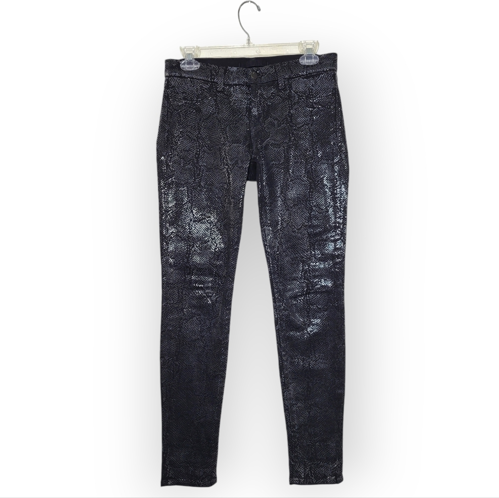 J BRAND Metallic Silver Black Snake Print Skinny Jeans 27